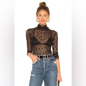 Free People Sweet Memories Turtleneck Women Small Black Lace Goth Romance Baddie